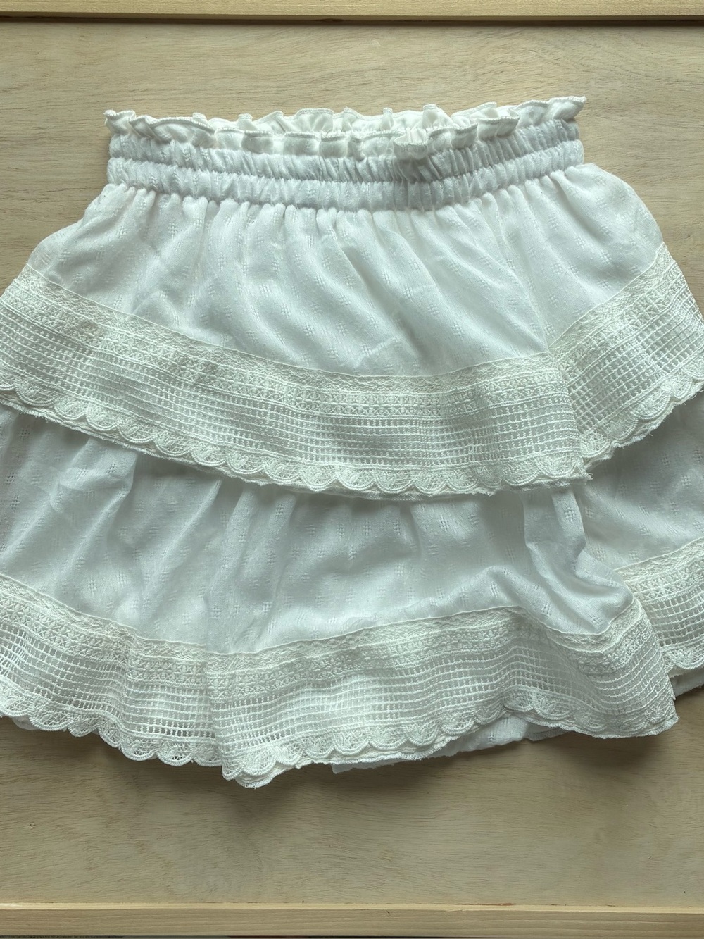 BP Tiered Mini Skirt Cotton Lace
Ruffle Pull On White Small
Cottagecore Boho